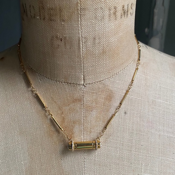 NWT Rachel Zoe Gold Chain Necklace W/Fixed Barrel Pendant Rhinestone Sides 16-18 - Picture 1 of 7